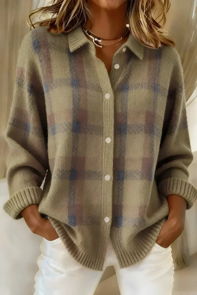 Frieda | Karierte Strickjacke mit Knöpfen