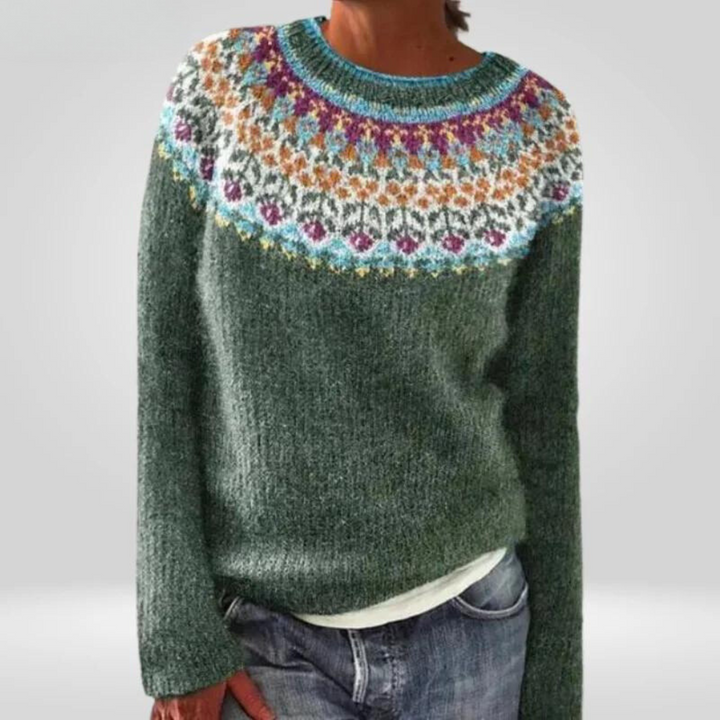 Luise™ | Pullover mit Norwegerpasse in Tannengrün