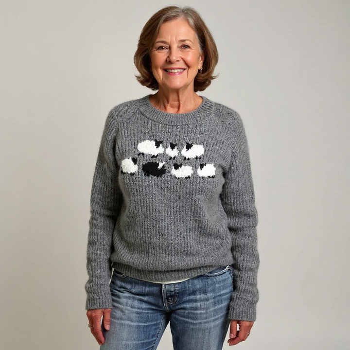 Hildegard™ | Pullover mit Schafen in Grau