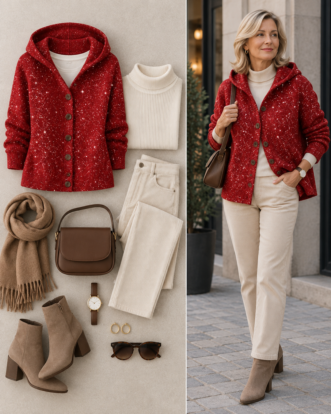 Cardigan Komfort mit Kapuze aus Strick