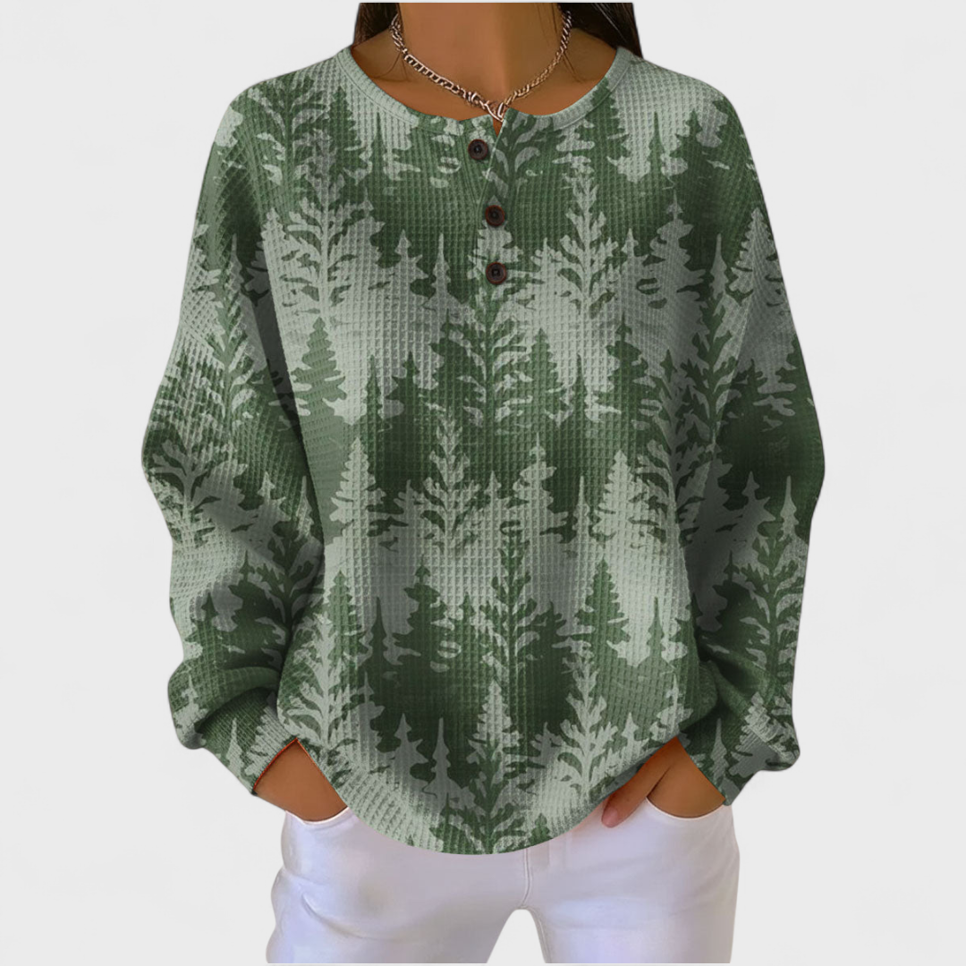Irmtraud™ | Pullover mit Tannenwald in Grün