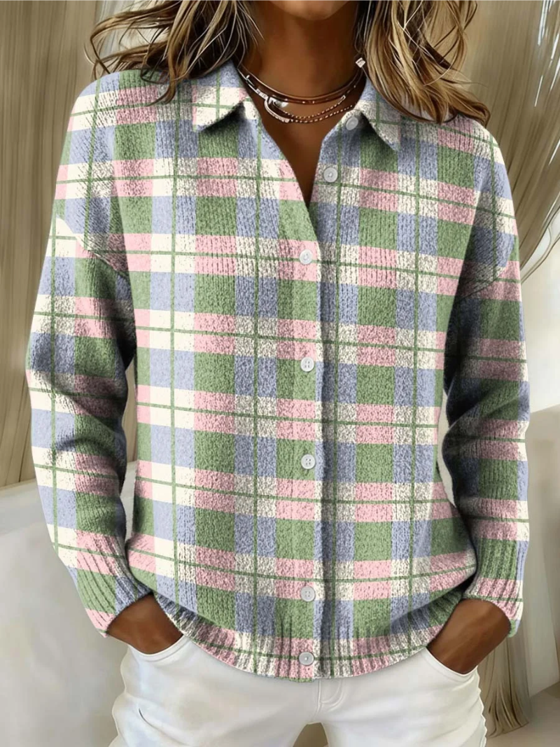 Traute | Karierte Strickjacke mit Knöpfen