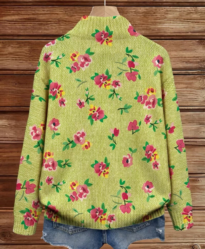 Dagmar™ | Cardigan mit Blüten auf Limette